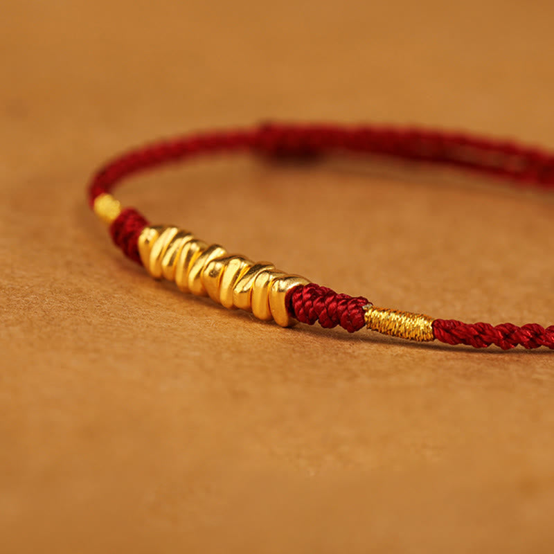 Bracelet Fil Rouge Ultra-Fin & Or 999, Tressage Artisanal Ajustable