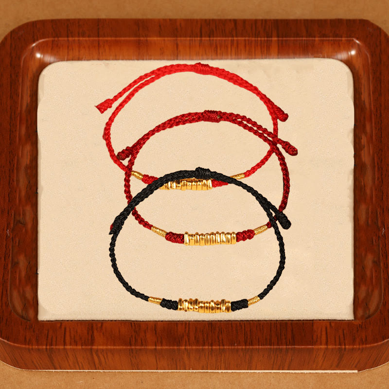 Bracelet Fil Rouge Ultra-Fin & Or 999, Tressage Artisanal Ajustable