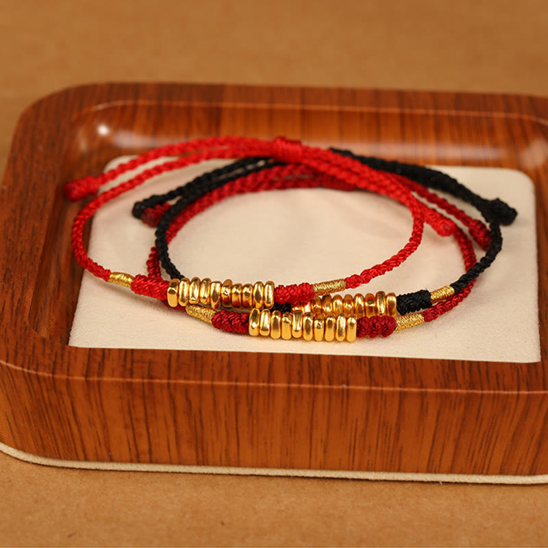 Bracelet Fil Rouge Ultra-Fin & Or 999, Tressage Artisanal Ajustable