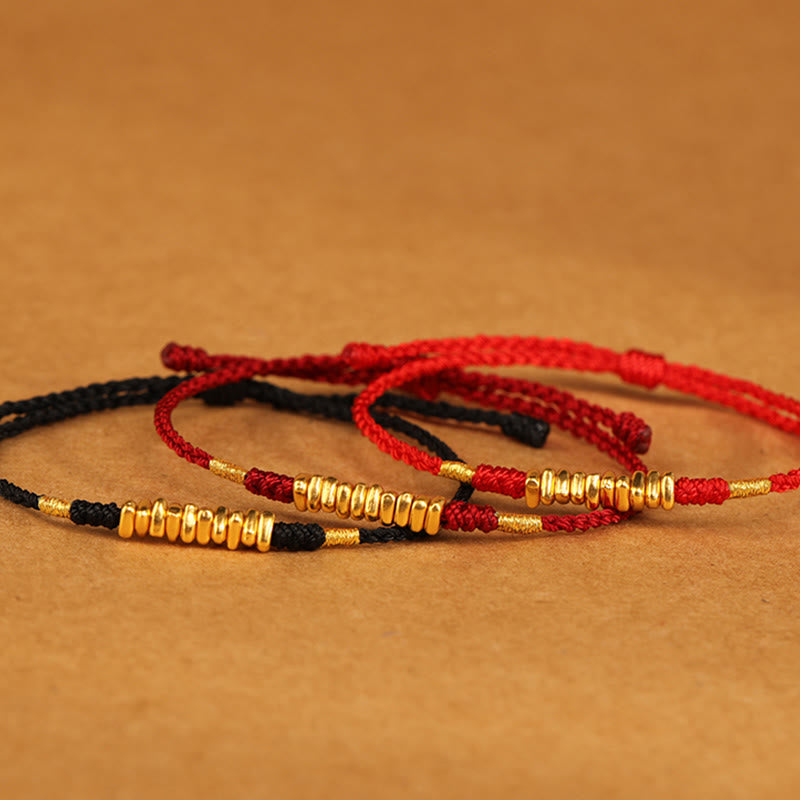 Bracelet Fil Rouge Ultra-Fin & Or 999, Tressage Artisanal Ajustable