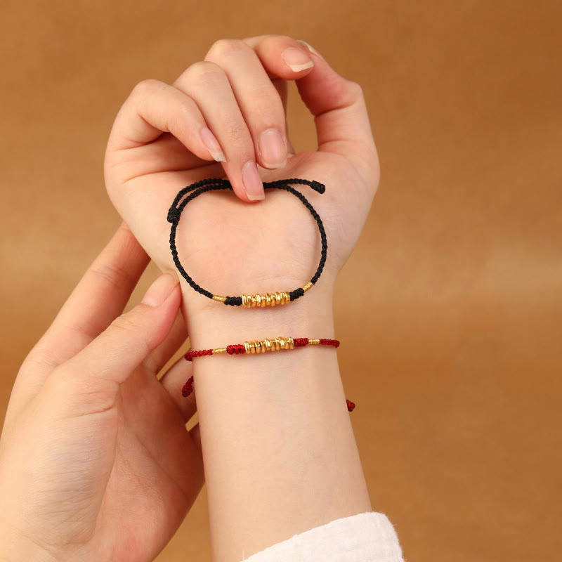 Bracelet Fil Rouge Ultra-Fin & Or 999, Tressage Artisanal Ajustable