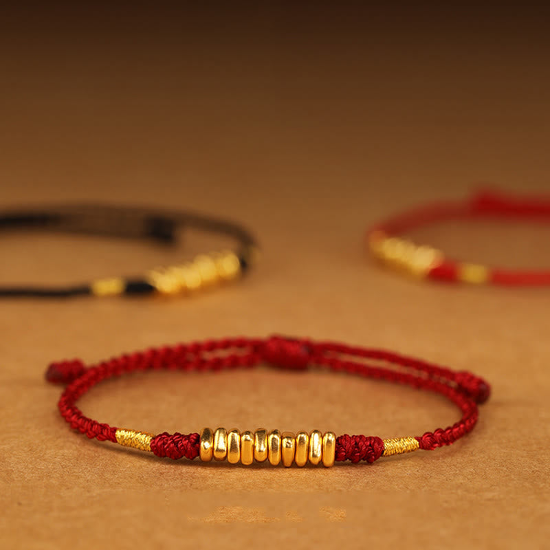 Bracelet Fil Rouge Ultra-Fin & Or 999, Tressage Artisanal Ajustable