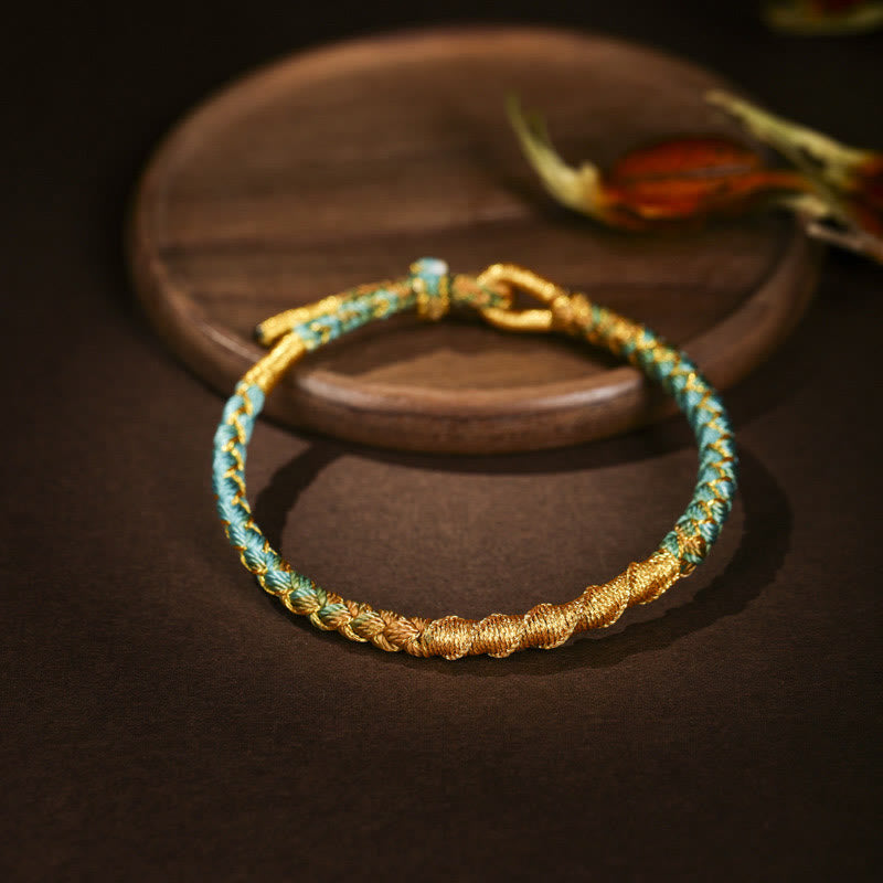 Bracelet Tibétain en Fil Doré & Fil Rouge, Nœud Écailles de Dragon Ajustable