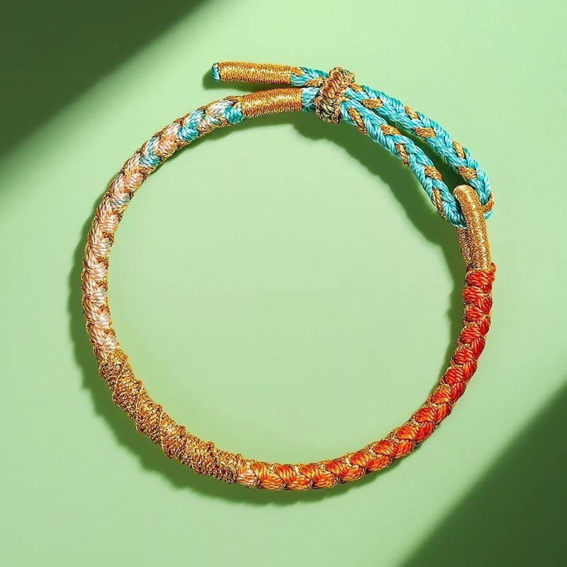 Bracelet Tibétain en Fil Doré & Fil Rouge, Nœud Écailles de Dragon Ajustable