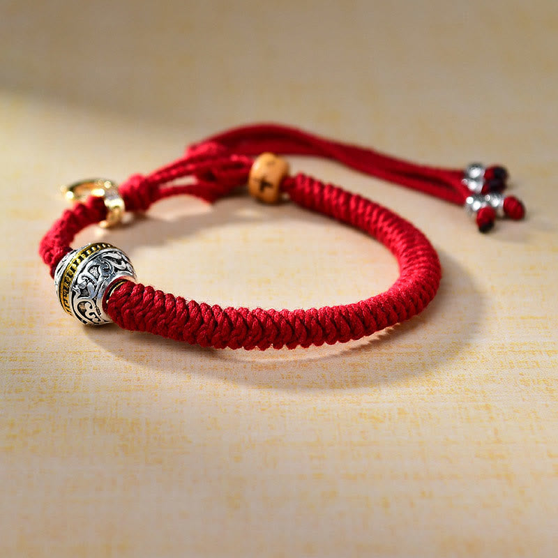 Bracelet Tibétain Porte-Bonheur en Fil Rouge Tressé, Ajustable
