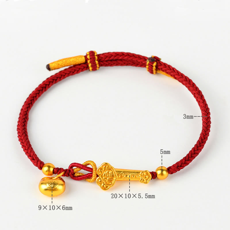 Bracelet Tressé Porte-Bonheur Fil Rouge Fu & Bâton Ruyi