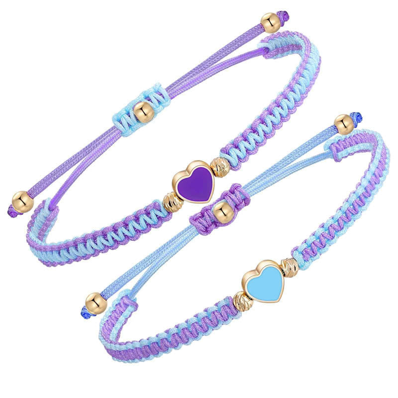 Bracelets Couple Cœur en Fil Rouge Tressé, Ajustables