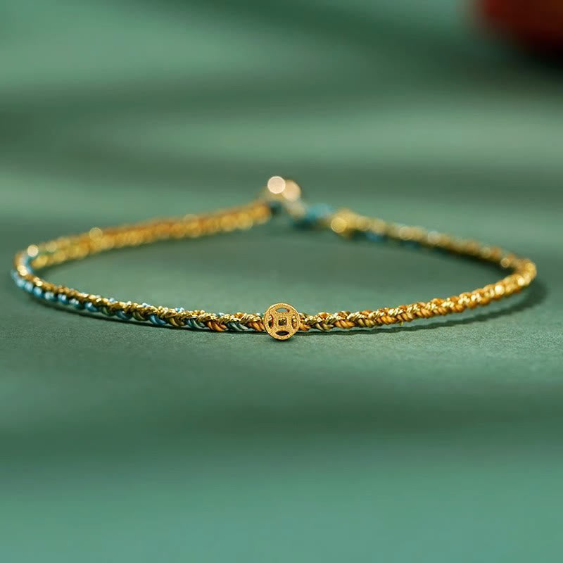 Bracelet Corde Lotus Porte-Bonheur Coloré (Option Pièce de Cuivre)
