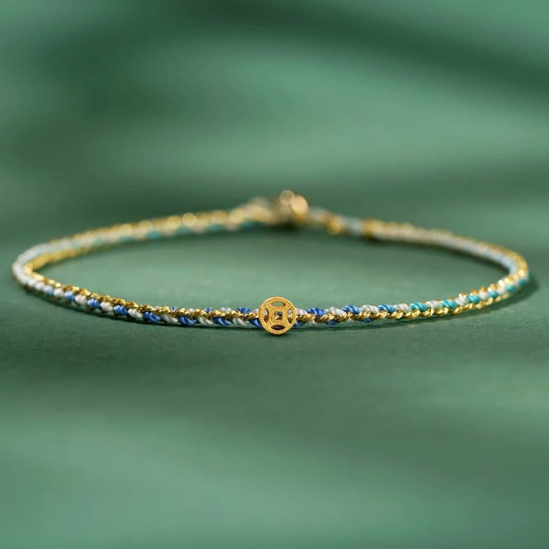Bracelet Corde Lotus Porte-Bonheur Coloré (Option Pièce de Cuivre)
