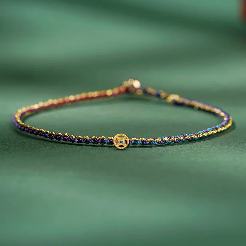 Bracelet Corde Lotus Porte-Bonheur Coloré (Option Pièce de Cuivre)