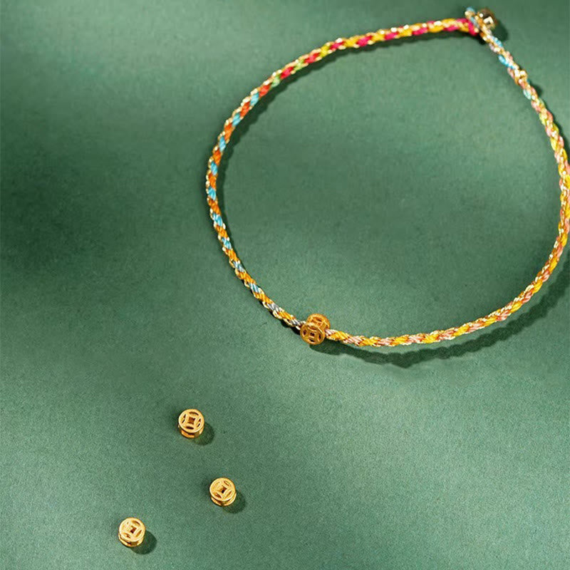 Bracelet Corde Lotus Porte-Bonheur Coloré (Option Pièce de Cuivre)