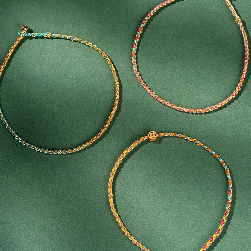 Bracelet Corde Lotus Porte-Bonheur Coloré (Option Pièce de Cuivre)
