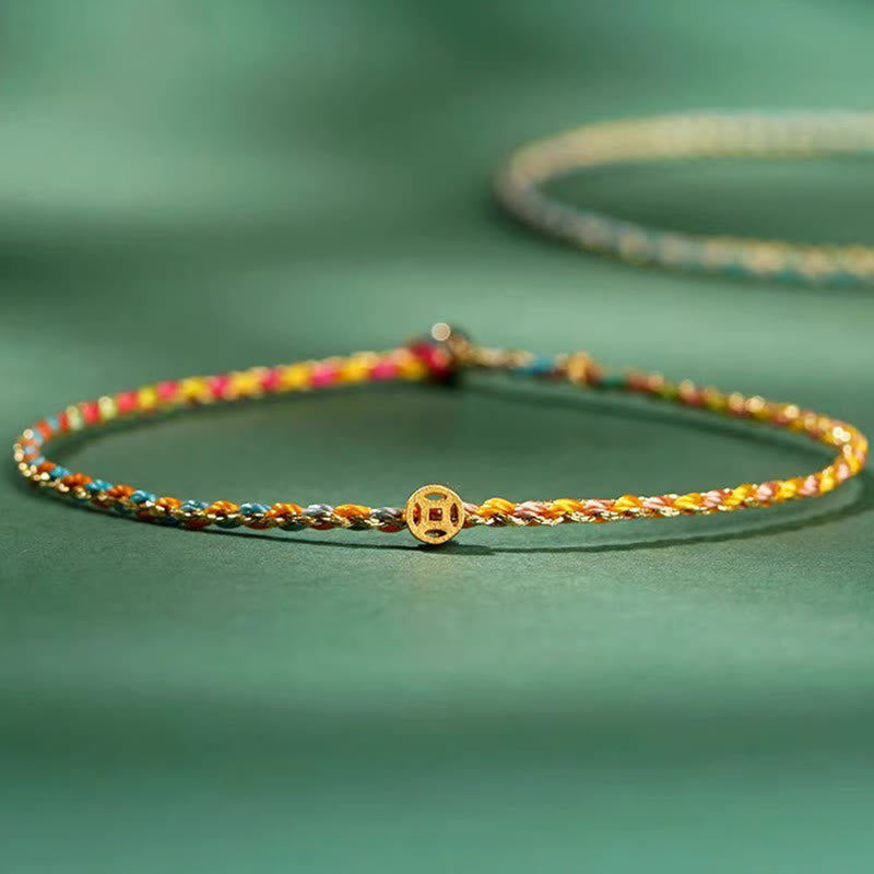 Bracelet Corde Lotus Porte-Bonheur Coloré (Option Pièce de Cuivre)