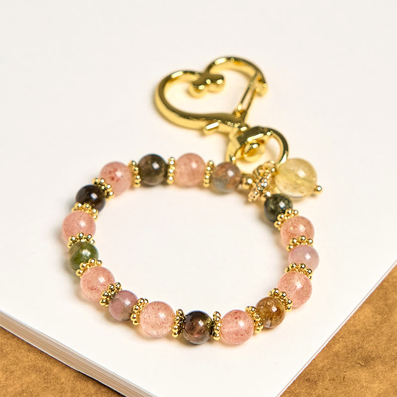 — Porte-clés en Quartz Fraise — Accessoire Spirituel Énergie Positive & Harmonie (7 cm)