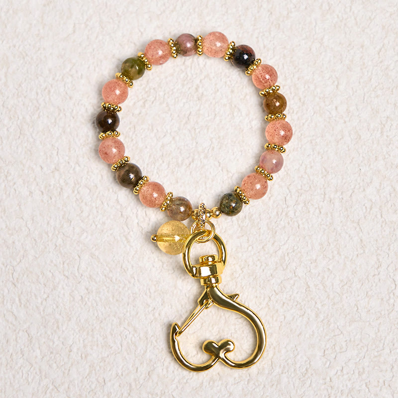 — Porte-clés en Quartz Fraise — Accessoire Spirituel Énergie Positive & Harmonie (7 cm)