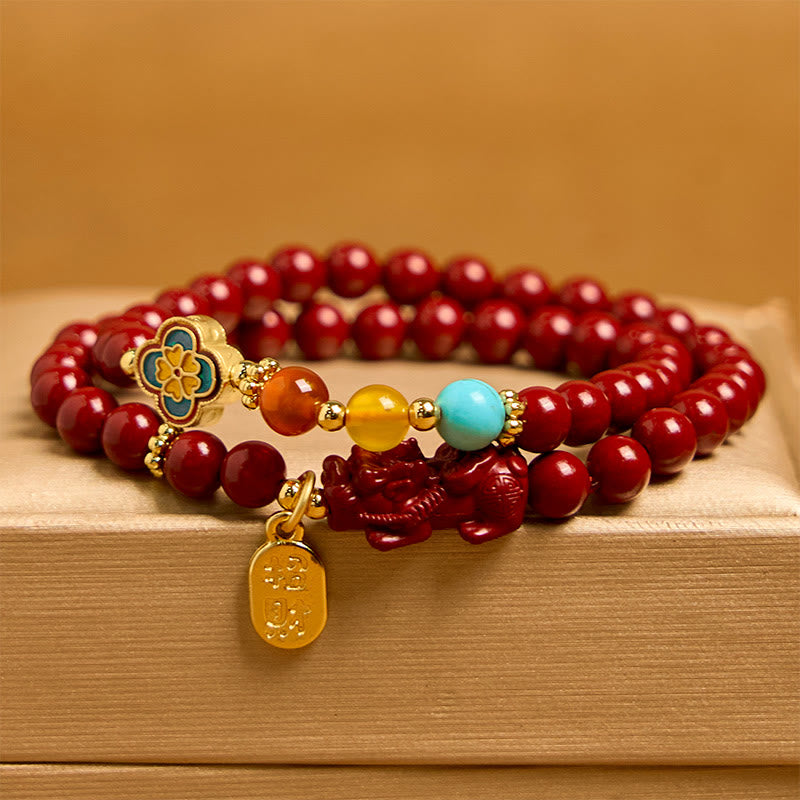 Bracelet Double Tour en Cinabre 6 mm PiXiu & Fu | Abondance & Protection Symbolique