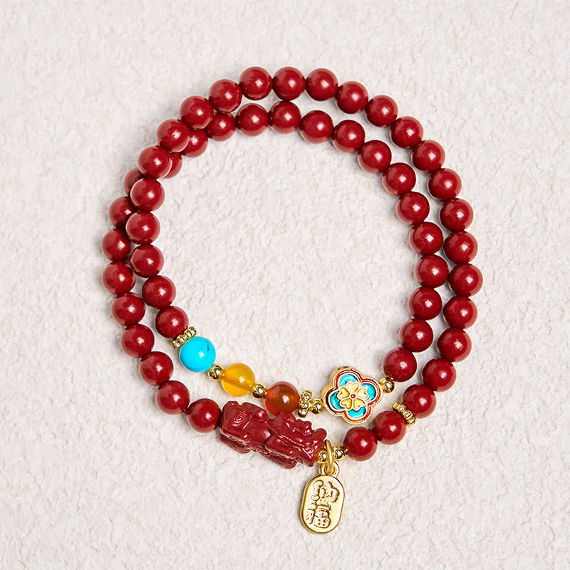 Bracelet Double Tour en Cinabre 6 mm PiXiu & Fu | Abondance & Protection Symbolique