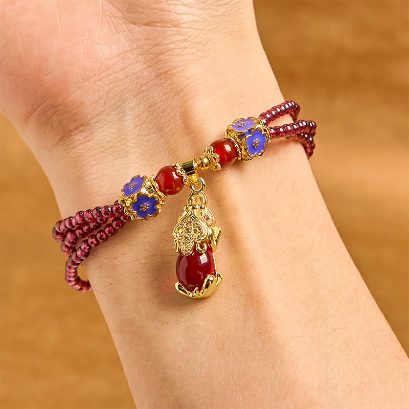 Bracelet Pixiu Purification Multicouche en Grenat Naturel 3 mm | Protection & Abondance Symbolique