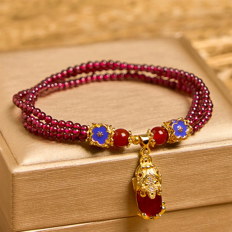Bracelet Pixiu Purification Multicouche en Grenat Naturel 3 mm | Protection & Abondance Symbolique