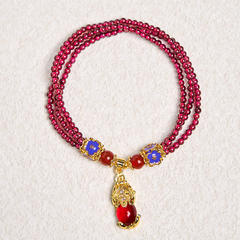 Bracelet Pixiu Purification Multicouche en Grenat Naturel 3 mm | Protection & Abondance Symbolique
