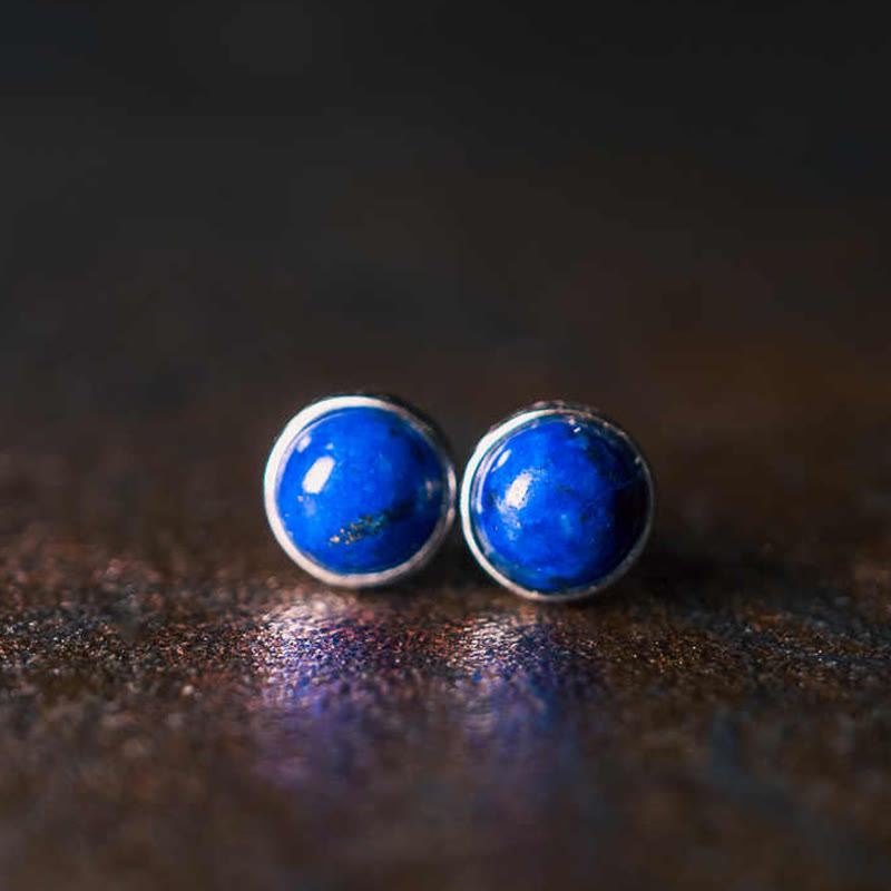 Boucles d’Oreilles Clous en Lazurite (Lapis-Lazuli) Naturelle 7 mm – Argent 925