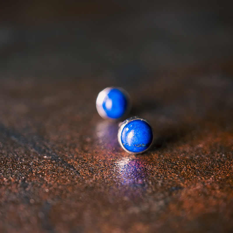 Boucles d’Oreilles Clous en Lazurite (Lapis-Lazuli) Naturelle 7 mm – Argent 925