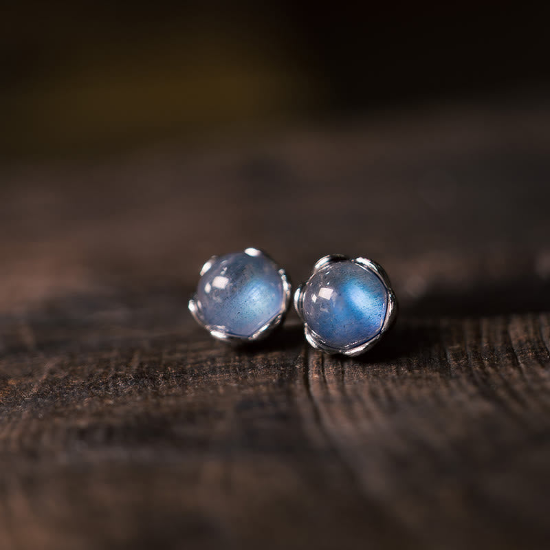 Boucles d’Oreilles Clous en Pierre de Lune Naturelle 6 mm – Argent 925