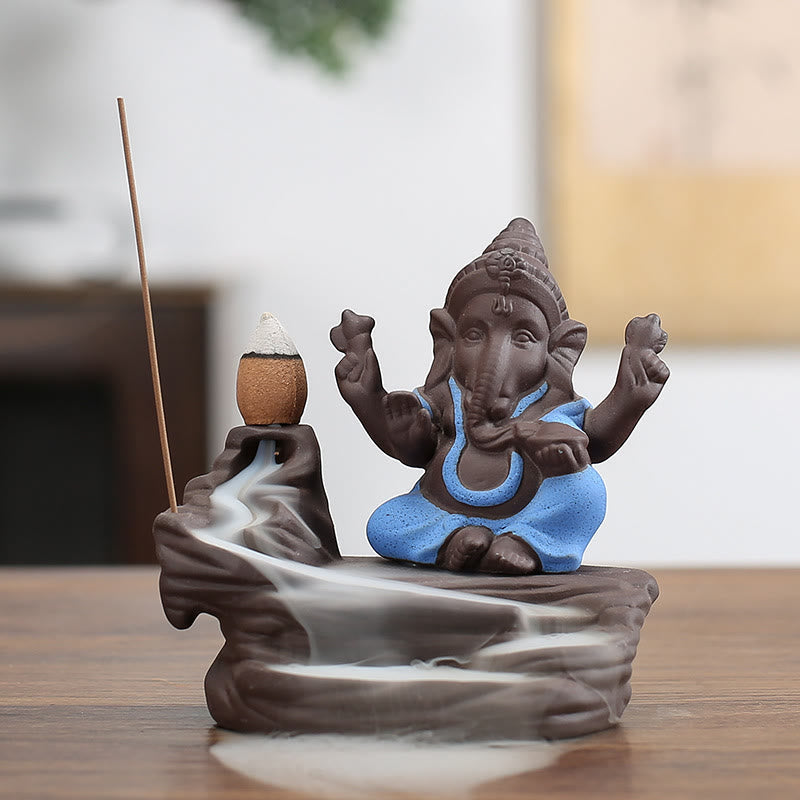 Brûleur d’Encens Ganesh Argile Pourpre 10,1×11 cm – Symbole de Protection