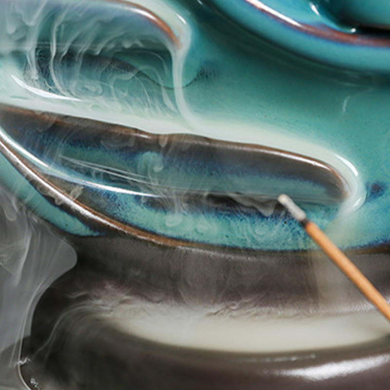 Brûleur d’Encens Lune Croissante Bleu en Céramique à Reflux – 12,2 cm