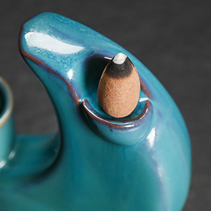 Brûleur d’Encens Lune Croissante Bleu en Céramique à Reflux – 12,2 cm