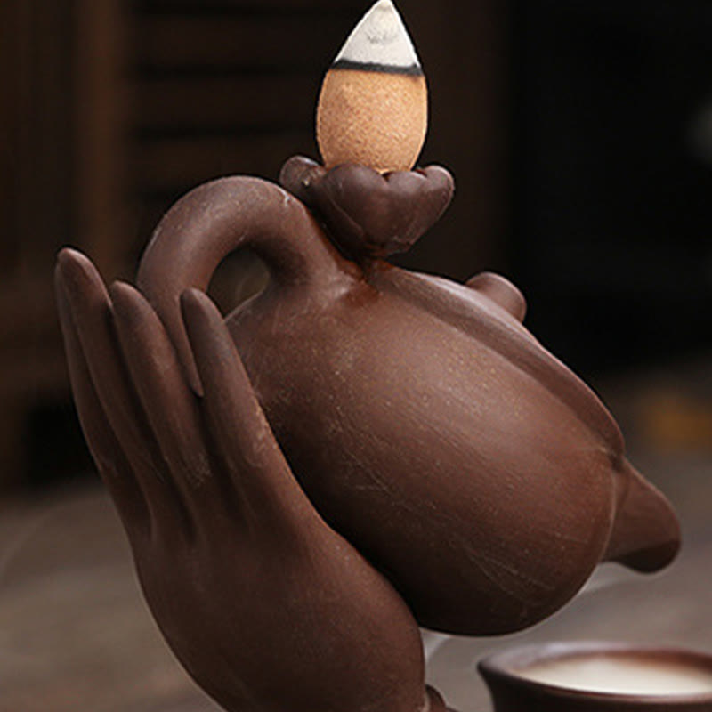 Porte-Encens Main de Bouddha Céramique – Effet Fumée à Reflux 13,7 cm