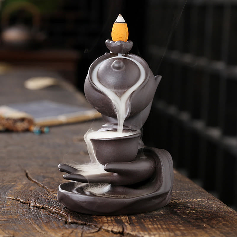 Porte-Encens Main de Bouddha Céramique – Effet Fumée à Reflux 13,7 cm