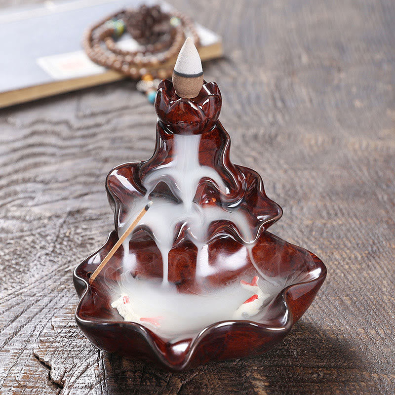 Porte-Encens à Reflux Lotus avec Poisson Koi en Céramique – 11,5 cm