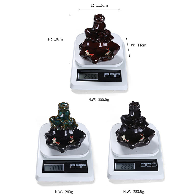 Porte-Encens à Reflux Lotus avec Poisson Koi en Céramique – 11,5 cm