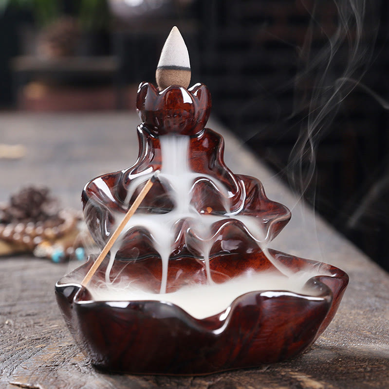 Porte-Encens à Reflux Lotus avec Poisson Koi en Céramique – 11,5 cm