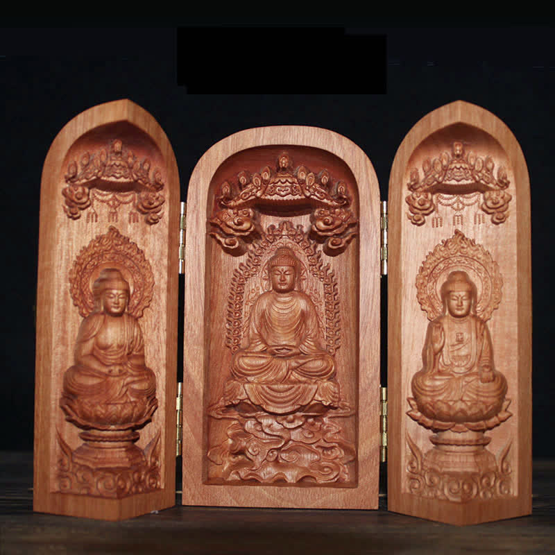 Autel de décoration pour la maison en bois de cerisier Bouddha Kwan Yin Avalokitesvara Compassion