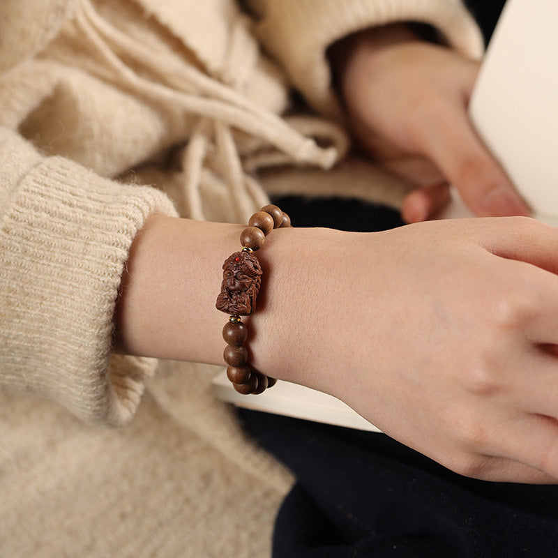 Bracelet Mala Tara en Bois de Santal Ancien & Pierres Naturelles – Perles ~8 mm