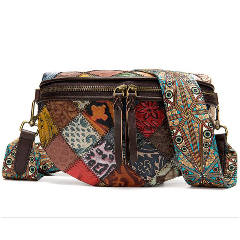 Sac à bandoulière femme style bohémien en cuir – Cuir véritable – 22 cm
