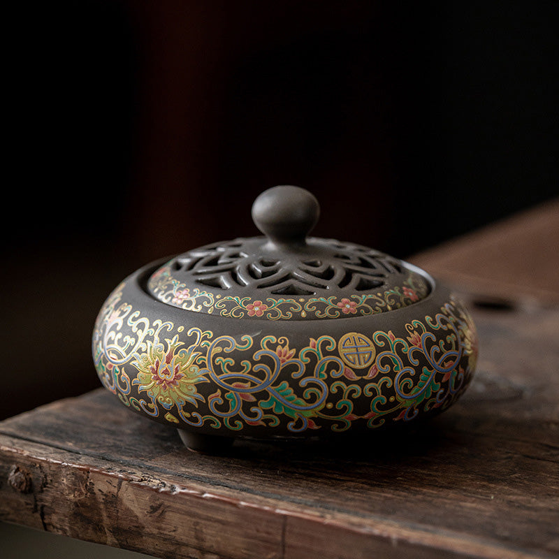 Brûleur d’Encens Cloisonné Floral – Émail Artisanal Décoratif
