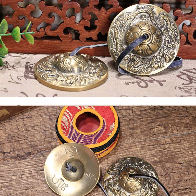 Tingsha Tibétaine Six Mots Vrais Dragon Cuivre Équilibre Décoration Avec Sac