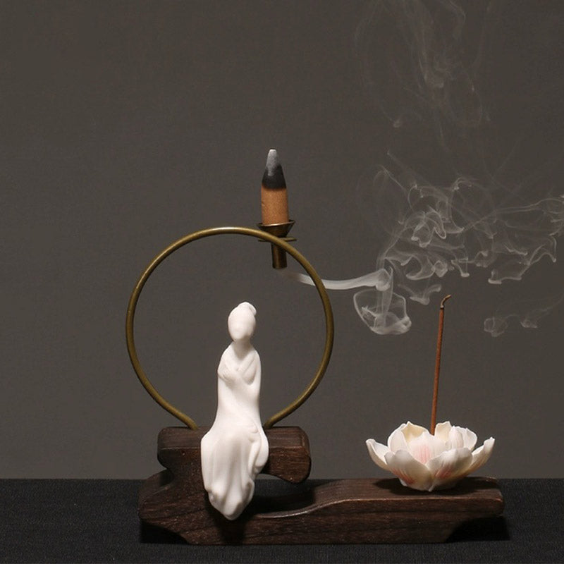 Brûleur d’Encens de Méditation en Céramique Lotus à Reflux