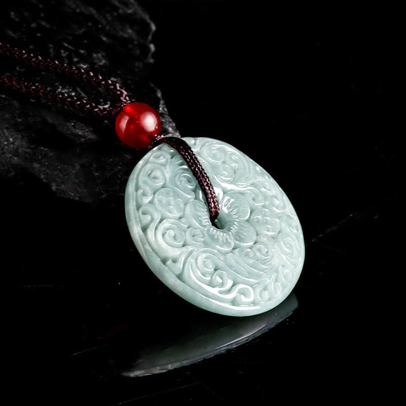 Pendentif Fleur de Jade Vert, Boucle de Paix & Harmonie
