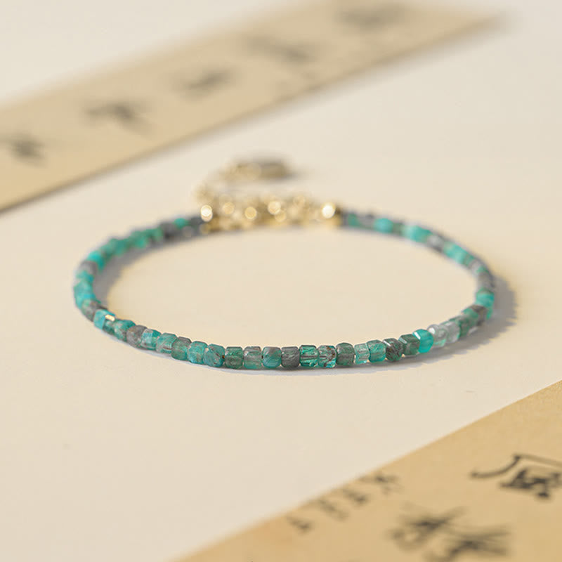 Bracelet Apatite 2,5 mm et Cœur Plaqué Or 14K