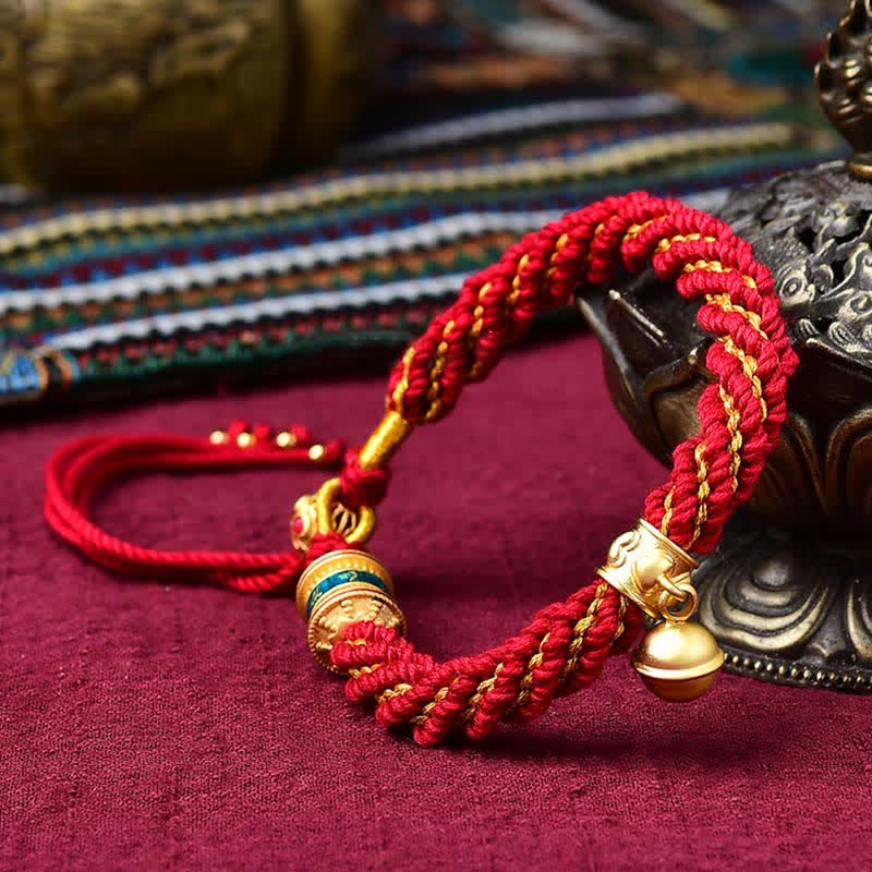 Bracelet de Prière Tibétain Thangka en Fil Rouge, Protection & Chance