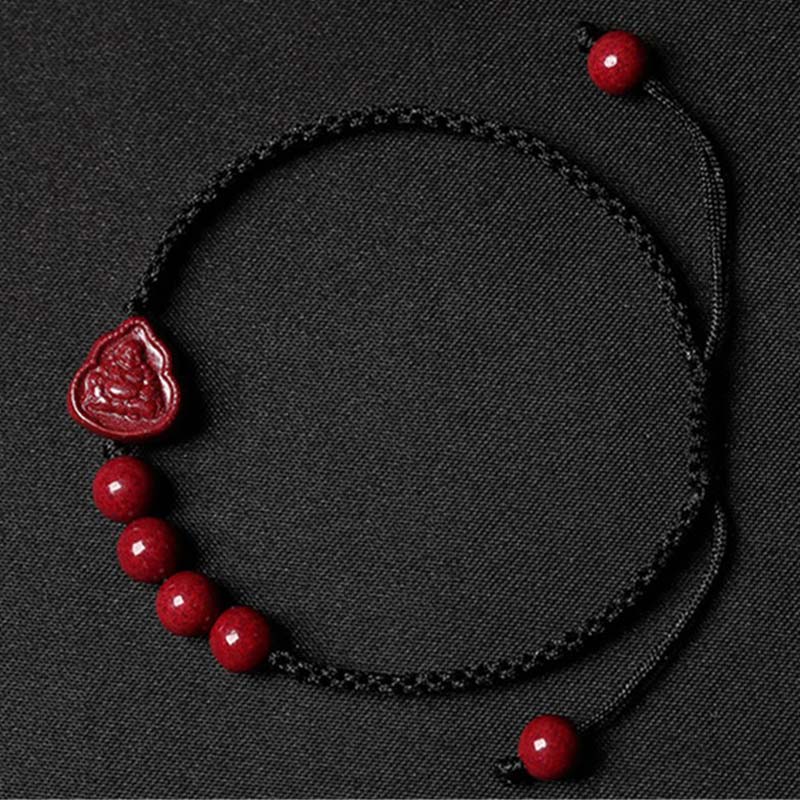 Bracelet Cinabre & Bouddha Rieur – Ajustable 14–20 cm