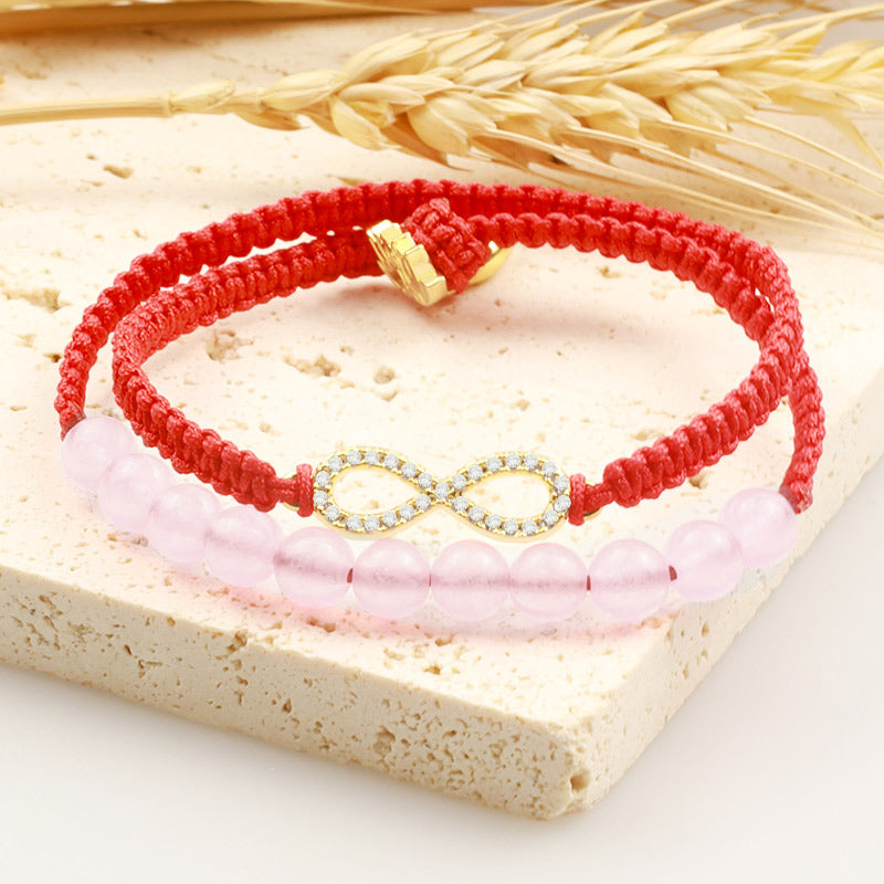 Bracelet Lotus Cristal Rose & Cordon Rouge – Amour & Intention