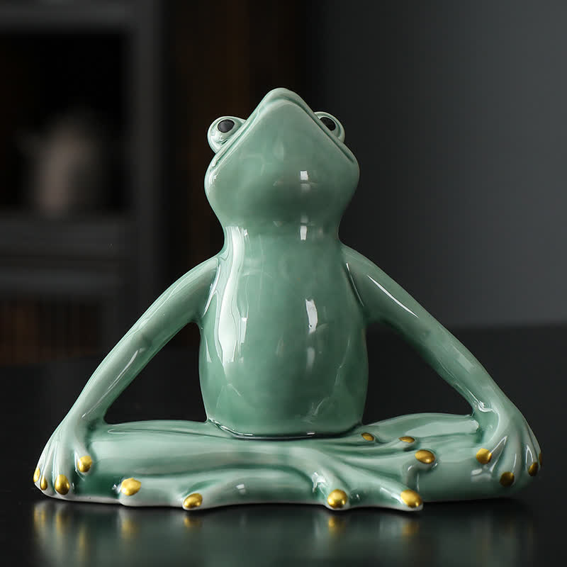 Statue décorative en céramique représentant une grenouille zen en méditation