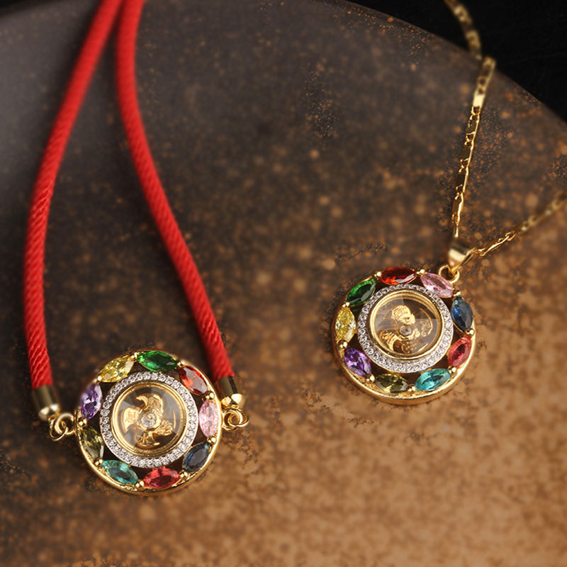 Collier-Bracelet Porte-Bonheur en Cuivre & Zircon (Bijou 2-en-1)
