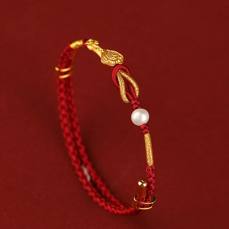 Bracelet Porte-Bonheur Ruyi Fu en Or 24 Carats & Fil Rouge Ajustable