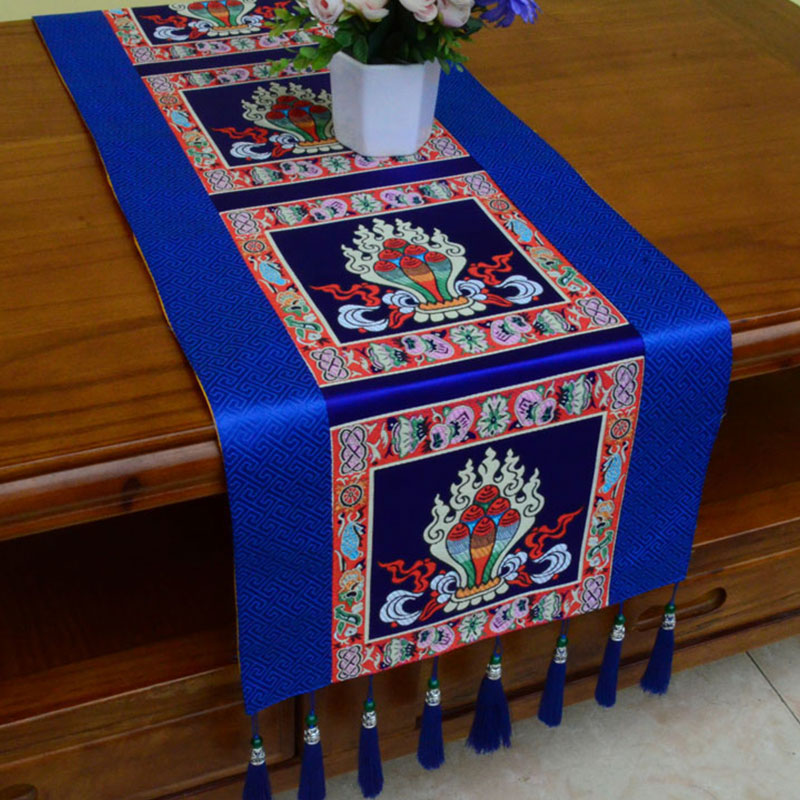 Tapis d’Autel de Méditation avec Vajra Tibétain et Symboles Auspicieux | 95 × 33 cm